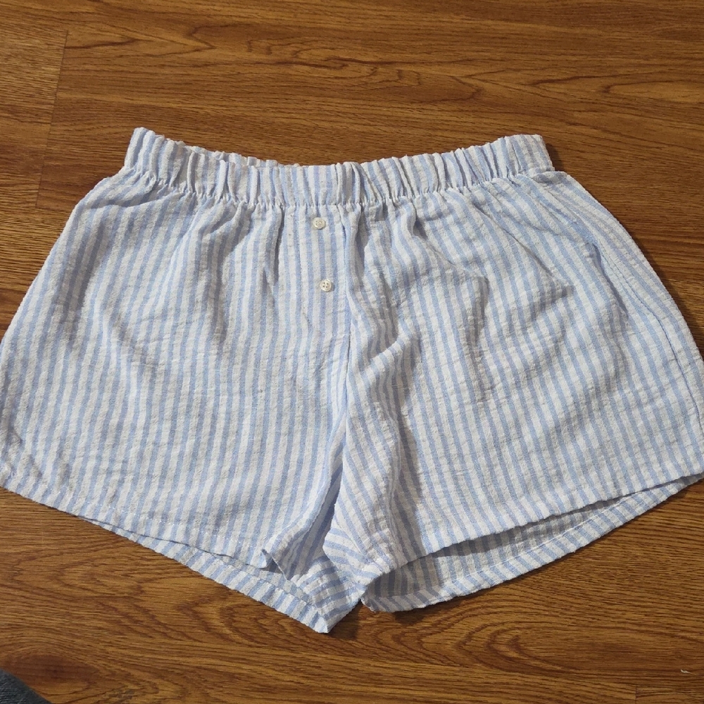 Originality Blue and White Striped Sleep Shorts